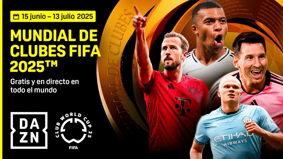 Imagen de la Copa Mundial de Clubes de la FIFA 2025 con Messi, Kane y Mbappe